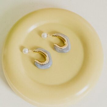 Irregular 18k Gold Plated Resin And Pearl Hoop Earrings, 2 of 5