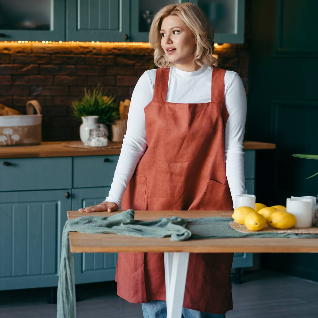 Linen Cross Back Apron | Japanese No Tie Pinafore With Pockets, 1 of 12