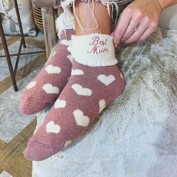 Personalised Best Mum Heart Soft Cosy Socks, 4 of 5