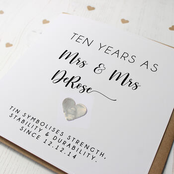 Personalised 10th Wedding Anniversary Card With Tin Heart, 3 of 4