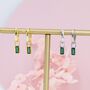 Emerald Green Baguette Cz Huggie Hoop Earrings, thumbnail 1 of 11