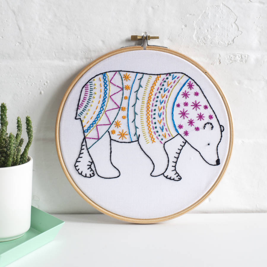 bear contemporary embroidery craft kit by hawthorn handmade