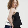 Rosy Posy Embroidered Blue Mini Top Handle Tote, thumbnail 2 of 8