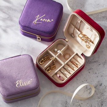 Custom Velvet Jewelry Box, Travel Jewellery Box, Bridesmaid Proposal, Small Earring Organizer, Gifts Box Sister, Friend, Birthday Gift, 4 of 9