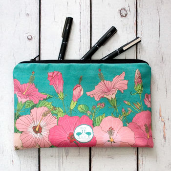 Tropical Hibiscus Lined Cotton Cosmetics Bag, 7 of 7