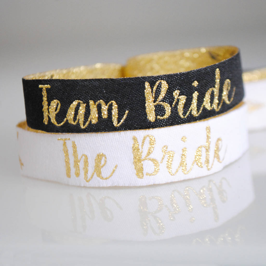 Team Bride Black And Gold Hen Party Wristbands, 1 of 8