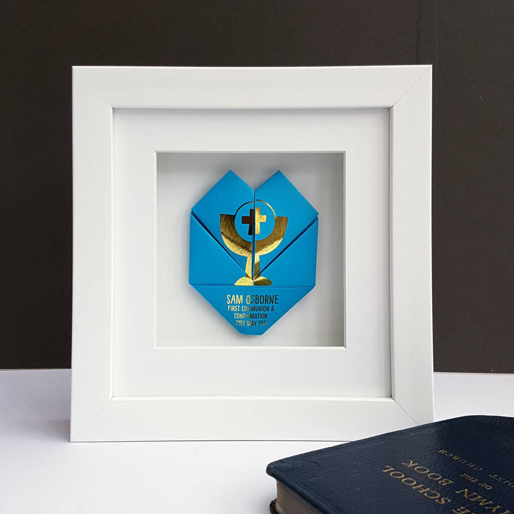 Framed 'Gold' Holy Communion Origami Heart Gift, 1 of 5