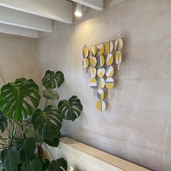 Large Ochre Yellow And Grey Geometric Wall Hanging, 6 of 9