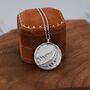 Sterling Silver Fern Leaf Round Disk Coin Pendant Necklace, thumbnail 1 of 11