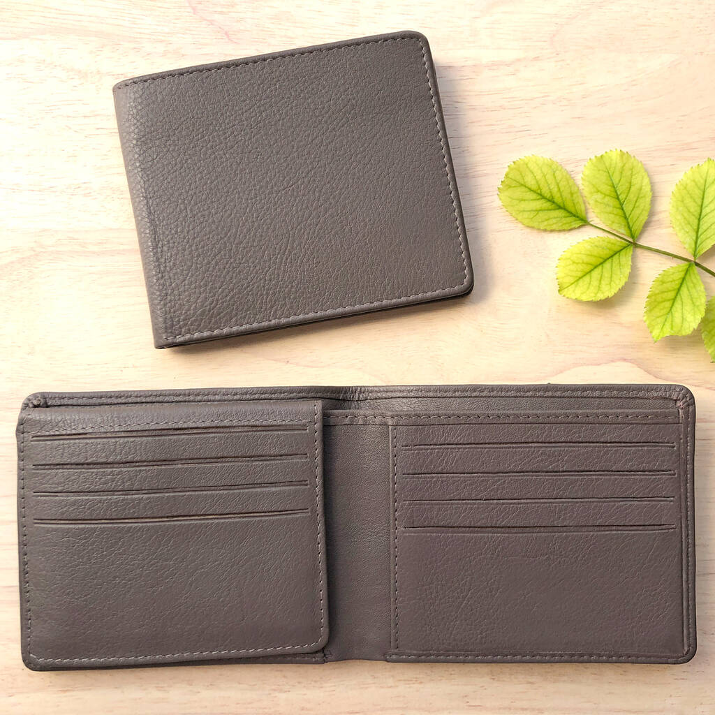 Men's Grey Leather Wallet With Rfid By Holly Rose