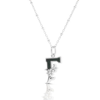 Solid Silver F Initial Necklace With Green Marble, 2 of 6