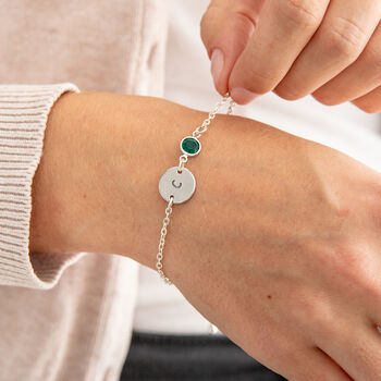 Initial And Birthstone Bracelet Silver Plated, 7 of 9