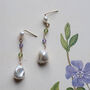 Peridot Purple Zircon Pearl Drop Earrings, thumbnail 5 of 10