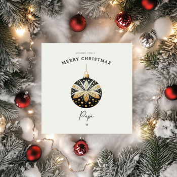Black And Gold Bauble Christmas Card. Personalised, 3 of 4