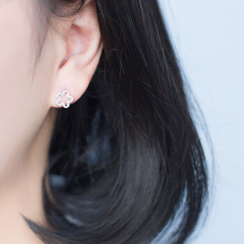 Sterling Silver Flower Outline Stud Earrings, 2 of 4