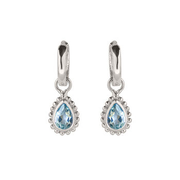 November Birthstone Blue Topaz Sterling Silver Huggie Hoop Earrings, 2 of 12