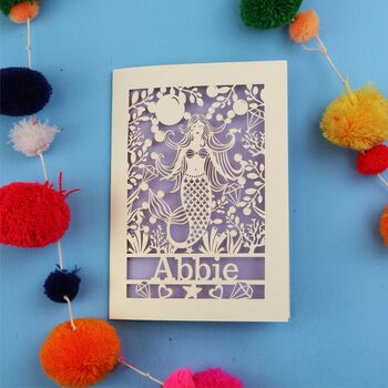 Personalised Papercut Mermaid Birthday Card, 2 of 11