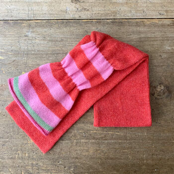 Pure Cashmere Scarf With Vibrant Red And Pink Stripe, 3 of 7