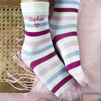 Pink Personalised Name Bamboo Socks Gift For Her, 3 of 4