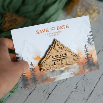 Mountain Fridge Magnet Wedding Autumn Watercolour Save The Date, 5 of 8