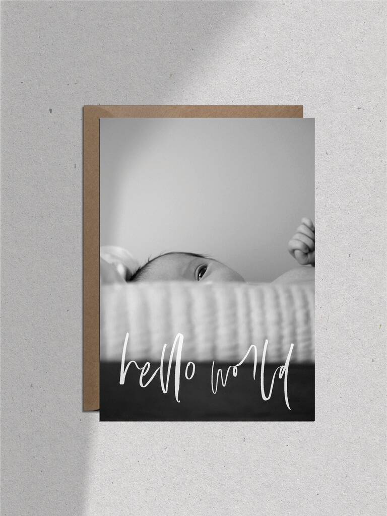 Image of 20 Hello World Photo Birth Announcement Thank You Cards