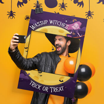 Moon And Witch Halloween Party Selfie Frame, 3 of 3