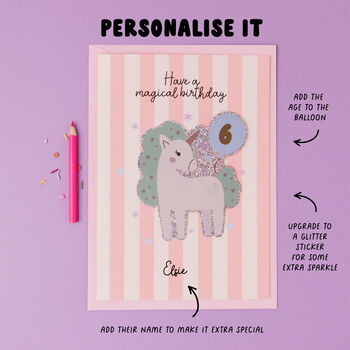 Personalised Unicorn Birthday Card With Stickers, 2 of 8