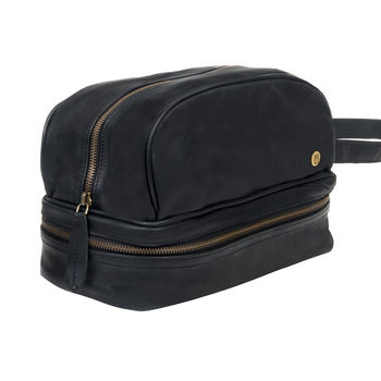 Personalised Large Leather Raleigh Wash Bag Black, 3 of 7