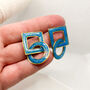 Blue Statement Interlocking Geometric Earrings, thumbnail 2 of 9