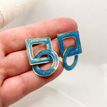 Blue Statement Interlocking Geometric Earrings, 2 of 9
