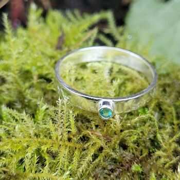 Emerald Ring In Recycled Silver With A Textured Band, 3 of 12