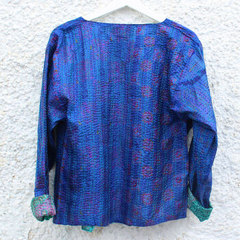 Kantha Handstitched Blue Silk Jacket, 8 of 8
