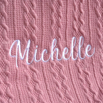 Personalised Dusty Pink Pom Pom Baby Blanket, 2 of 8