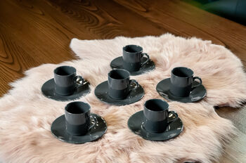 Set Of Six Porcelain Espresso Cup And Saucer Anthracite, 3 of 7