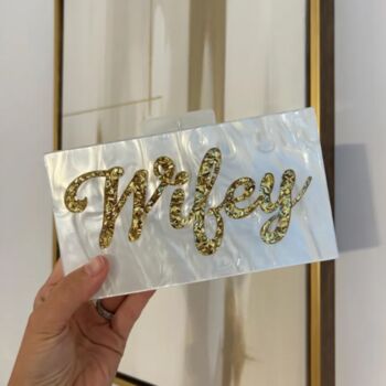Blue Bride To Be Wifey Pearl Sparkle Clutch Bag, 6 of 6