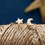 Twilight Textured Moon And Star Mismatched Silver Studs, thumbnail 4 of 8