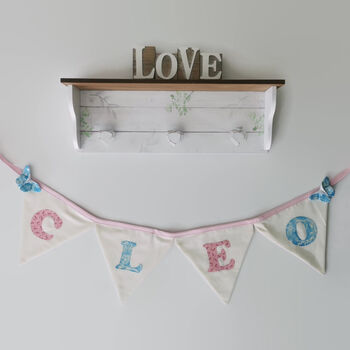 Cream, Pink And Blue Personalised Name Bunting, 3 of 12