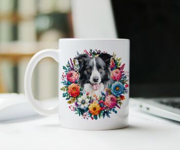 Personalised Border Collie Summer Floral Dog Wreath Cushion And Mug Gift Bundle, 2 of 4