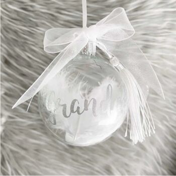 Personalised Luxury White Feather Filled Glass Memorial Bauble, 3 of 4