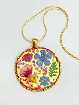 Statement Gold Necklace With Pink Flowers, 5 of 12