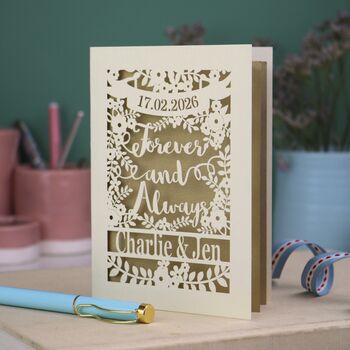 Personalised Papercut 'Forever And Always' Wedding Card, 5 of 8