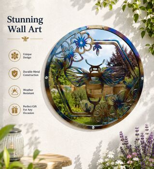 Metal Mirror Garden Wall Art Bee Sun Catcher Outdoor Plaque Gift, 2 of 5