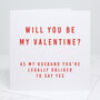 'Husband Be My Valentine' Red Valentine's Day Card, thumbnail 2 of 2