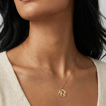 World Coin Pendant Necklace For Her 18k Gold Plated, 2 of 4
