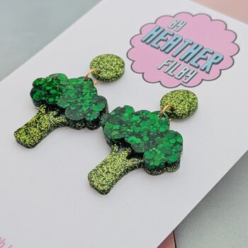 Small Broccoli Green Glitter Resin Earrings, 5 of 5