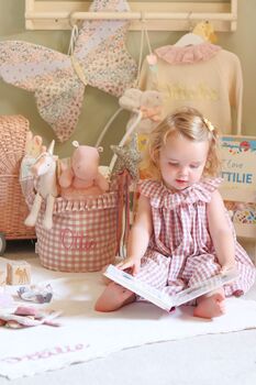 Personalised Pink Gingham Ruffle Basket, 3 of 11