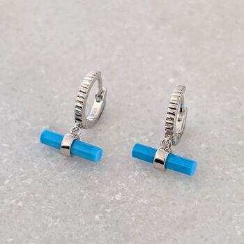 The T Bar Turquoise Hoop Earrings, Silver, 3 of 7