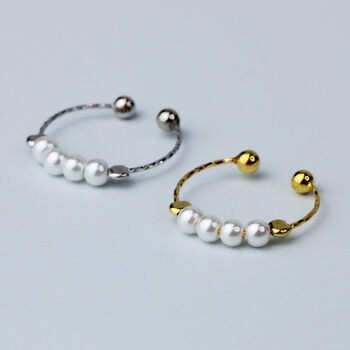 Sterling Silver Pearl Bead Adjustable Ring, 2 of 5