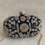 Black Handcrafted Embroidered Pearl Oval Clutch Bag, thumbnail 3 of 10