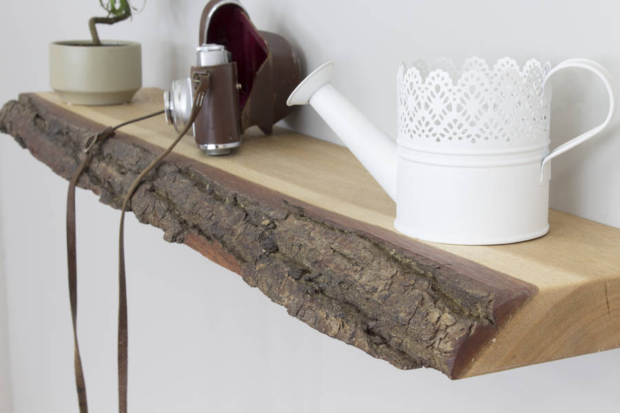 bark edge solid oak floating wall shelf by bespoak interiors